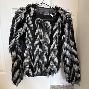 Leith Black & white fur jacket size Small